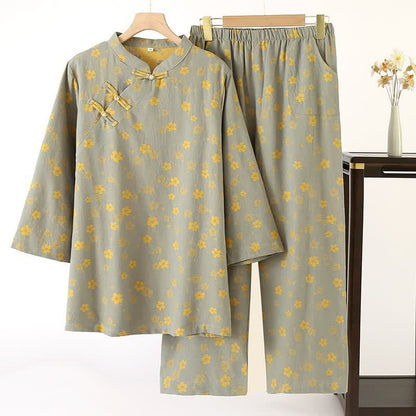 Pigiama in garza di cotone jacquard con fiori orientali - XL - image 0