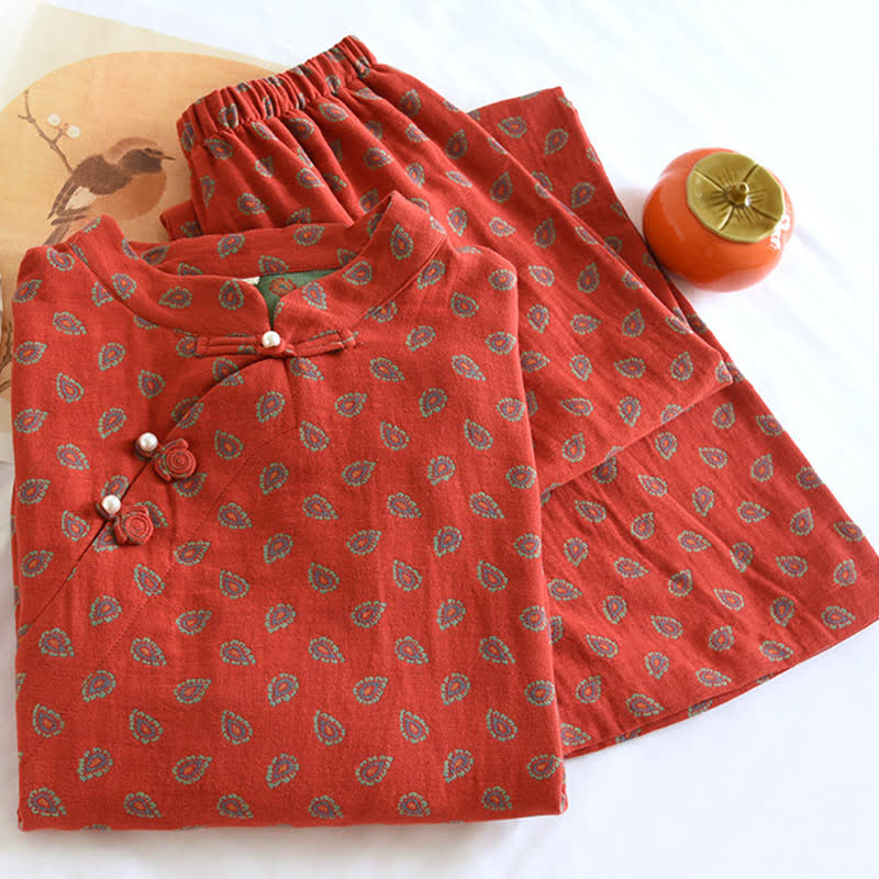 Pigiama in garza di cotone jacquard ispirato al Paisley - image 2