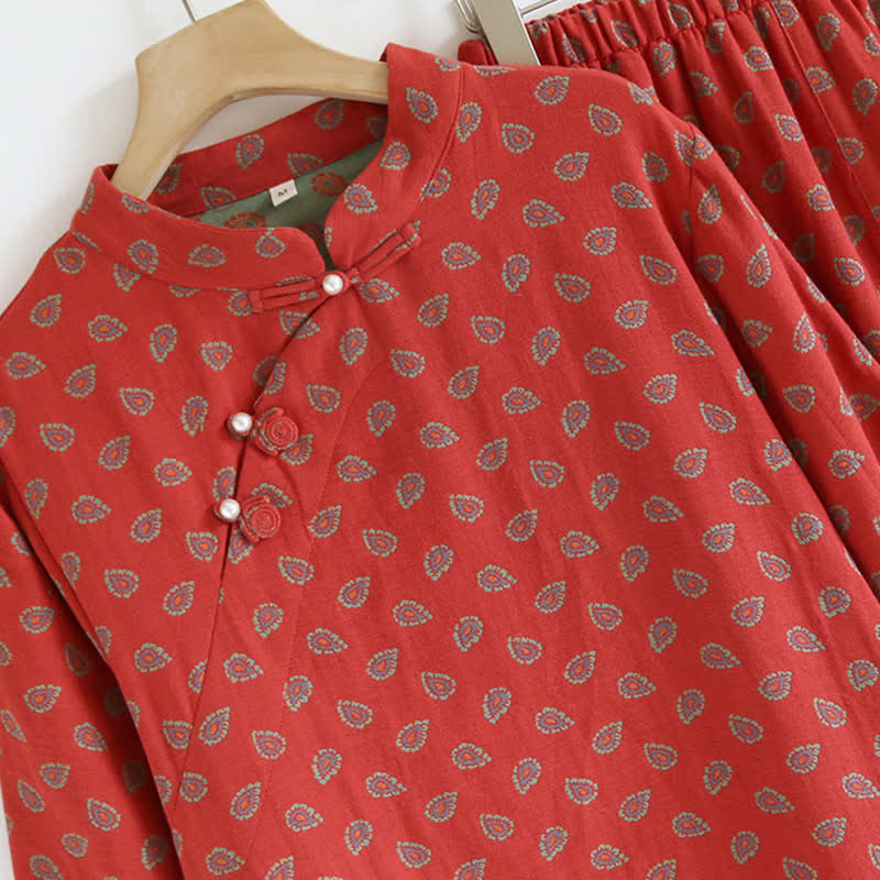 Pigiama in garza di cotone jacquard ispirato al Paisley - image 3