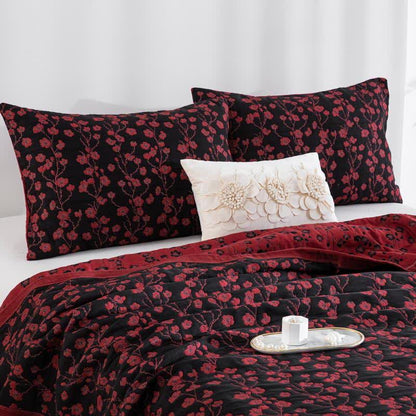 Trapunta reversibile in garza di cotone jacquard con motivo floreale pastorale - image 12