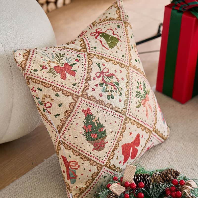 Cuscino natalizio con fiocco e diamanti in jacquard - image 1