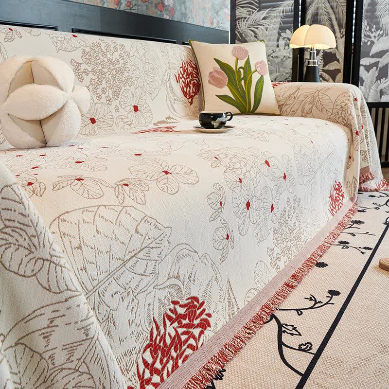 Coperta reversibile per divano con motivo floreale rustico - Beige - 180cm x 340cm - image 2