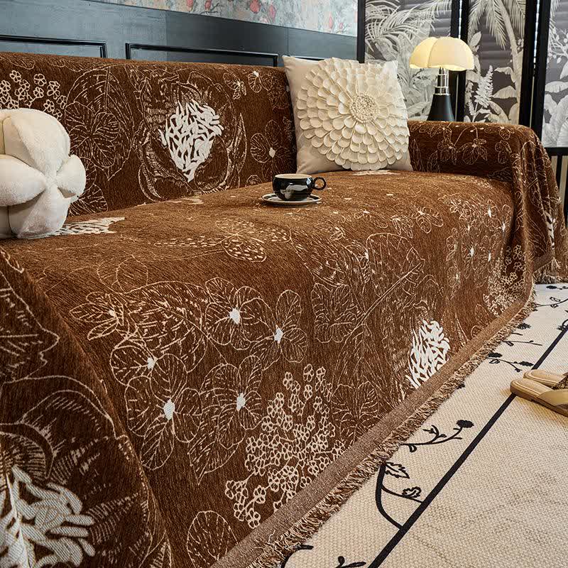Coperta reversibile per divano con motivo floreale rustico - Marrone - 180cm x 340cm - image 0