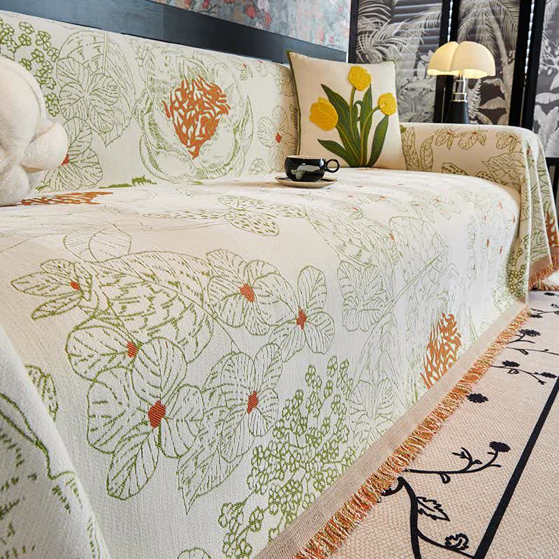 Coperta reversibile per divano con motivo floreale rustico - Verde chiaro - 180cm x 340cm - image 6