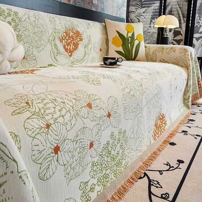 Coperta reversibile per divano con motivo floreale rustico - Verde chiaro - 180cm x 340cm - image 6