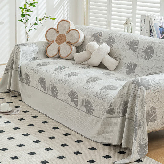 Protezione per divano in seta ghiacciata con foglie di ginkgo - Grigio scuro - 180cm x 340cm - image 0
