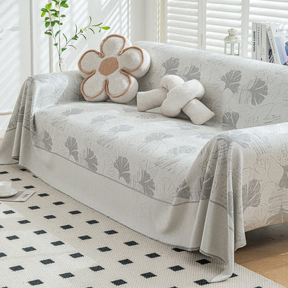 Protezione per divano in seta ghiacciata con foglie di ginkgo - Grigio chiaro - 180cm x 340cm - image 3