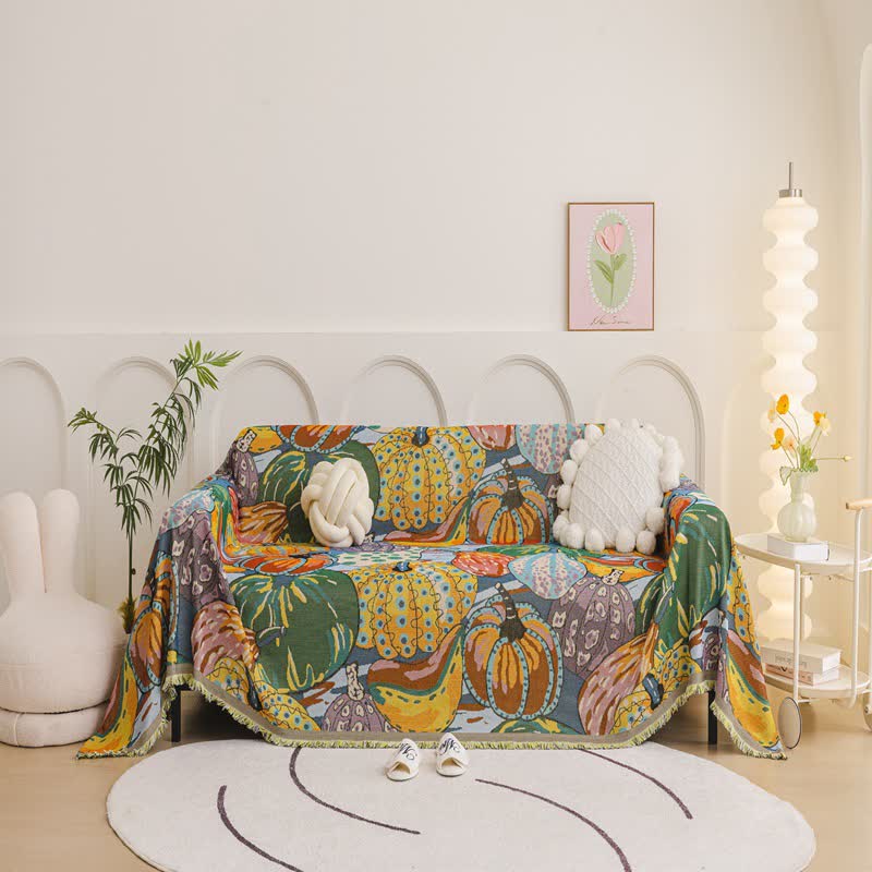 Coperta artistica in ciniglia con motivo zucca - 180cm x 340cm - image 0