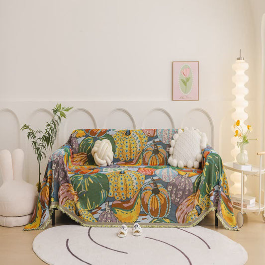 Coperta artistica in ciniglia con motivo zucca - 180cm x 340cm - image 0