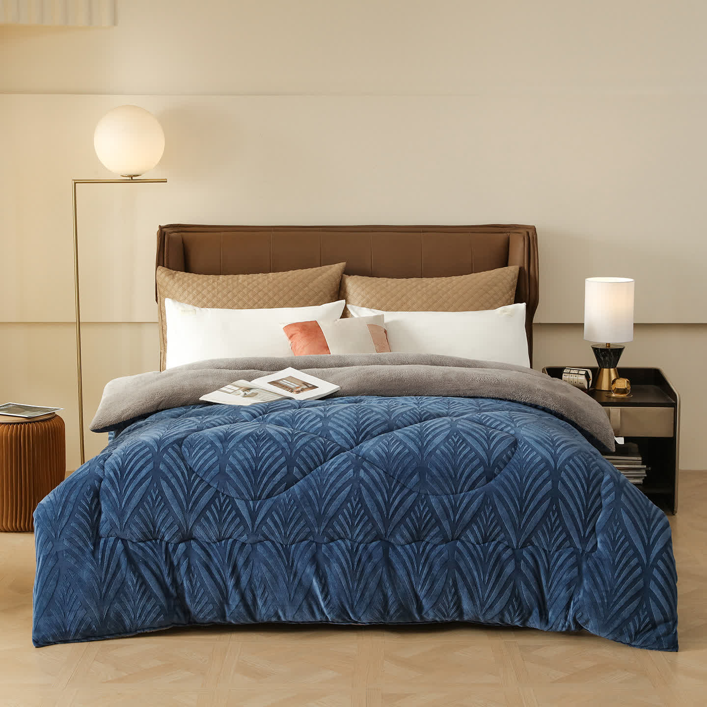 Coperta in pile goffrato di lusso - Blu navy - Matrimoniale Grande - image 1