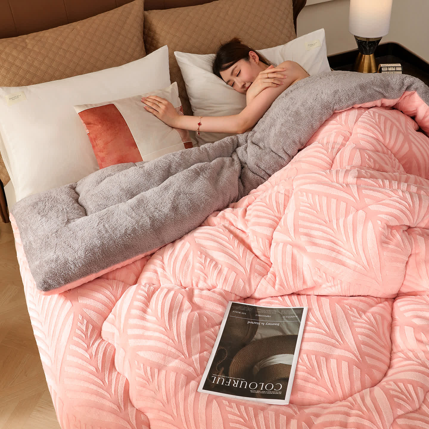 Coperta in pile goffrato di lusso - Rosa - Matrimoniale Grande - image 11