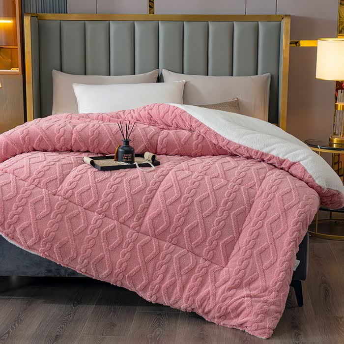 Coperta di lusso in sherpa con motivo a rombi - Rosa - Matrimoniale Grande - image 1