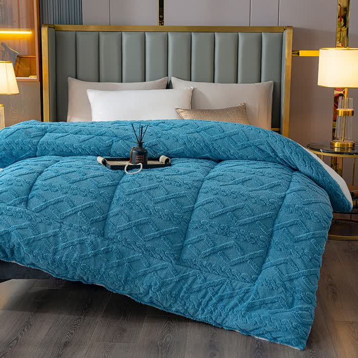 Coperta di lusso in sherpa con motivo a rombi - Blu - Matrimoniale Grande - image 4