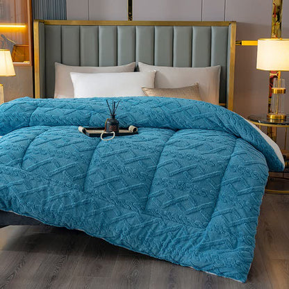 Coperta di lusso in sherpa con motivo a rombi - Blu - Matrimoniale Grande - image 4