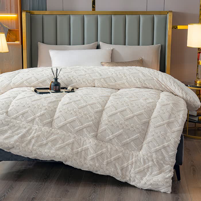 Coperta di lusso in sherpa con motivo a rombi - Beige - Matrimoniale Grande - image 6