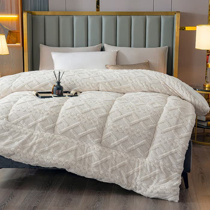 Coperta di lusso in sherpa con motivo a rombi - Beige - Matrimoniale Grande - image 6