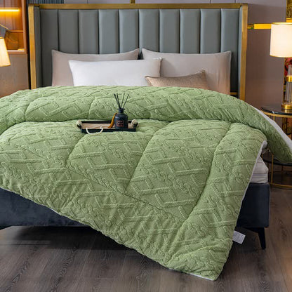 Coperta di lusso in sherpa con motivo a rombi - Verde - Matrimoniale Grande - image 8