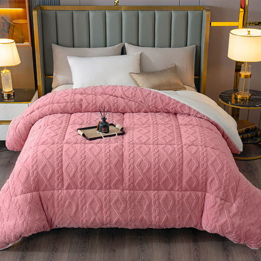 Coperta di lusso in sherpa con motivo a rombi - image 0
