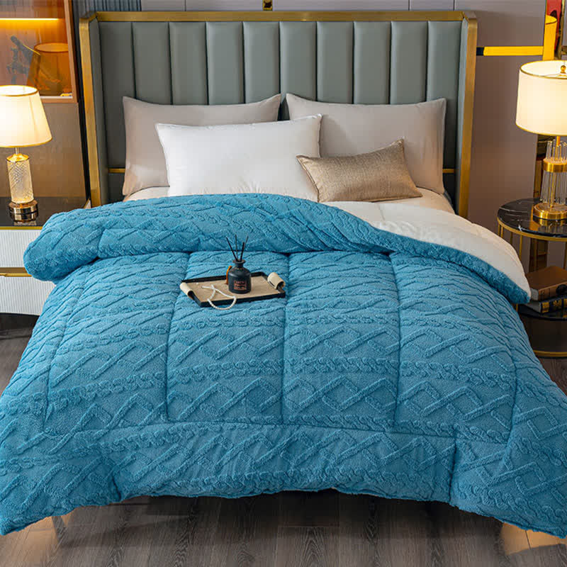 Coperta di lusso in sherpa con motivo a rombi - image 5