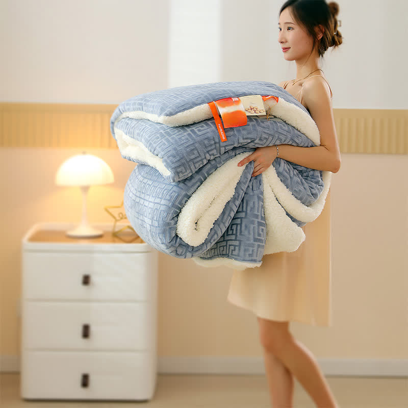 Coperta Sherpa con motivo geometrico in rilievo - Grigio scuro - Matrimoniale Grande - image 1