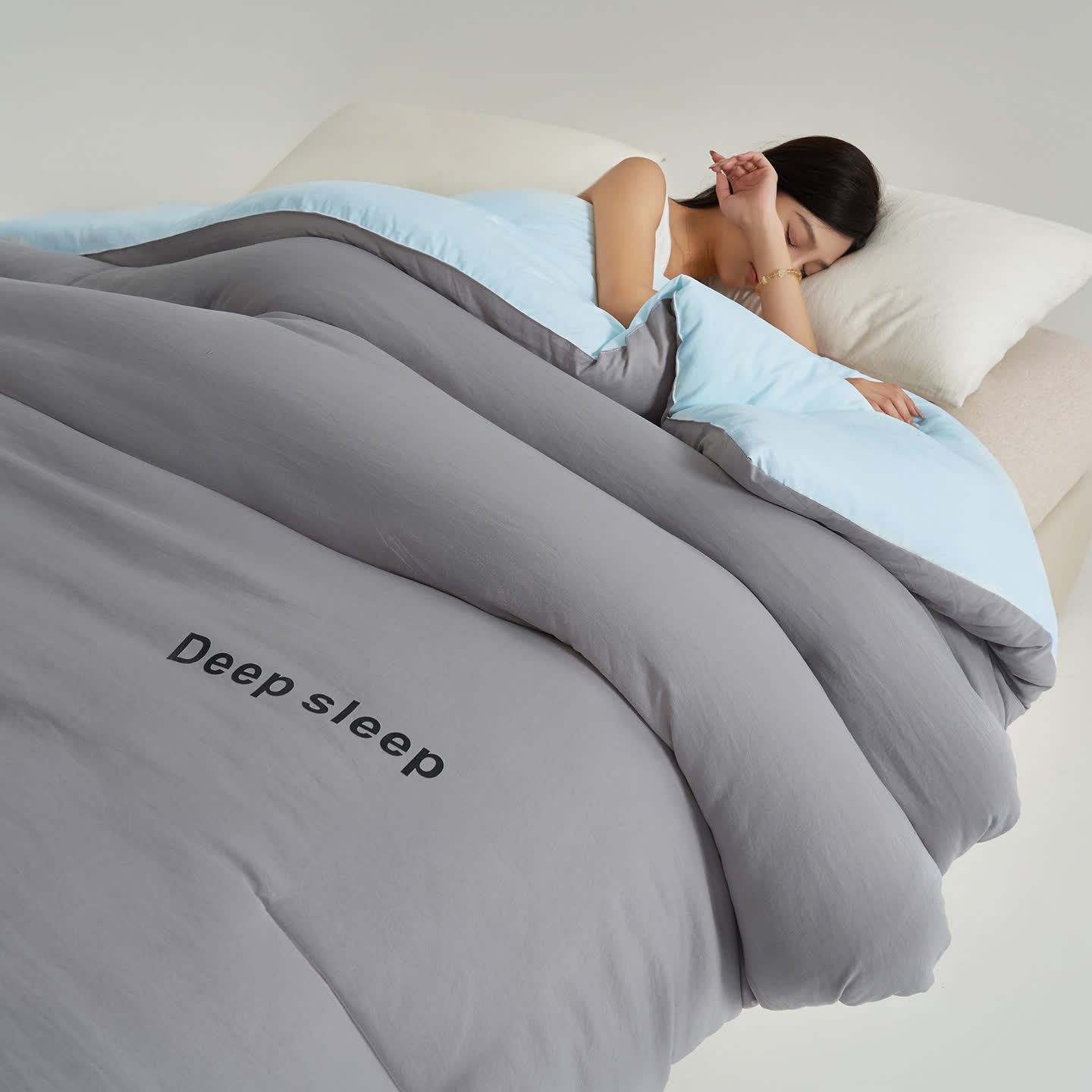 Piumino stampato con lettera Deep Sleep - Grigio chiaro e azzurro cielo - Matrimoniale Grande - image 16