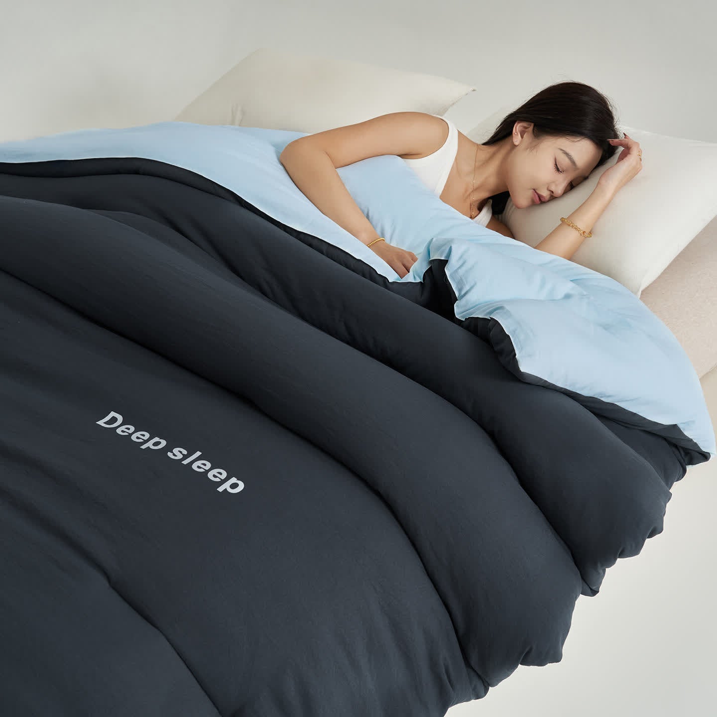 Piumino stampato con lettera Deep Sleep - Grigio scuro e azzurro cielo - Matrimoniale Grande - image 18