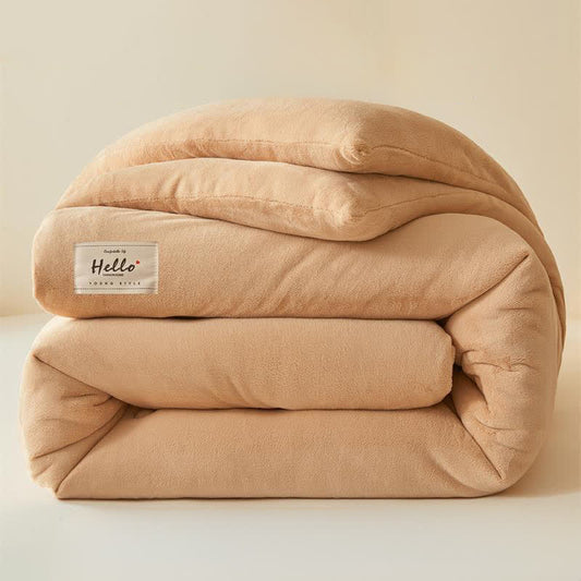 Coperta di peluche calda e semplice in tinta unita - Cammello - Matrimoniale - image 0