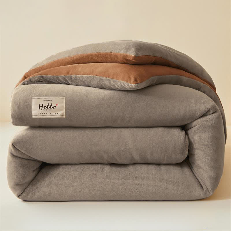 Coperta di peluche calda e semplice in tinta unita - Grigio e caffè - Matrimoniale - image 10