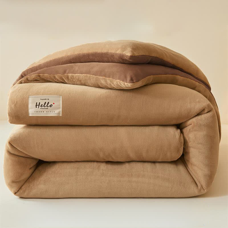Coperta di peluche calda e semplice in tinta unita - Caffè e cammello - Matrimoniale - image 11