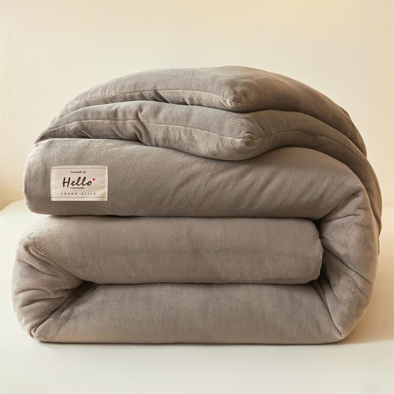 Coperta di peluche calda e semplice in tinta unita - Grigio - Matrimoniale - image 9