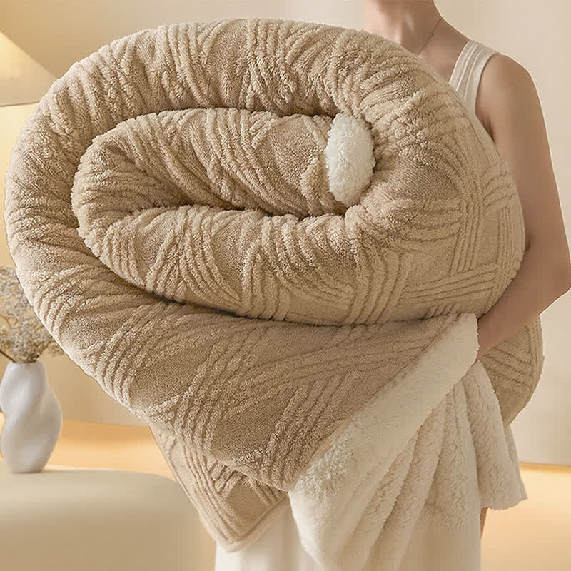 Coperta calda con trama a rombi a righe - Cachi - 2 federe - 48cm x 74cm - image 1