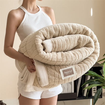 Coperta calda a righe di lusso - Cachi - 2 federe - 48cm x 74cm - image 1