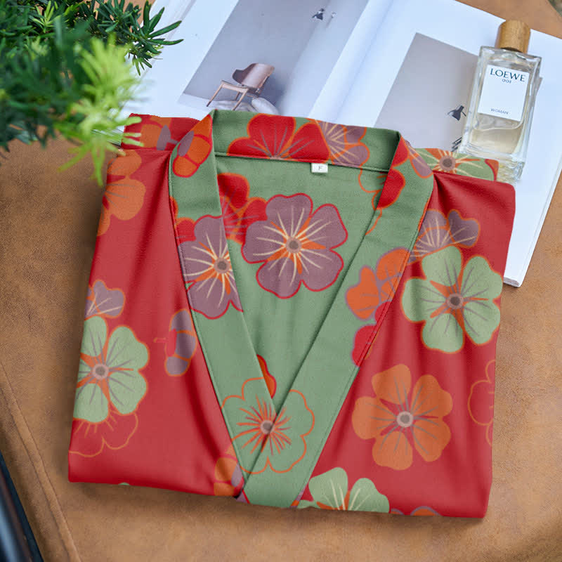 Kimono in garza di cotone con fiori di prugna - image 4