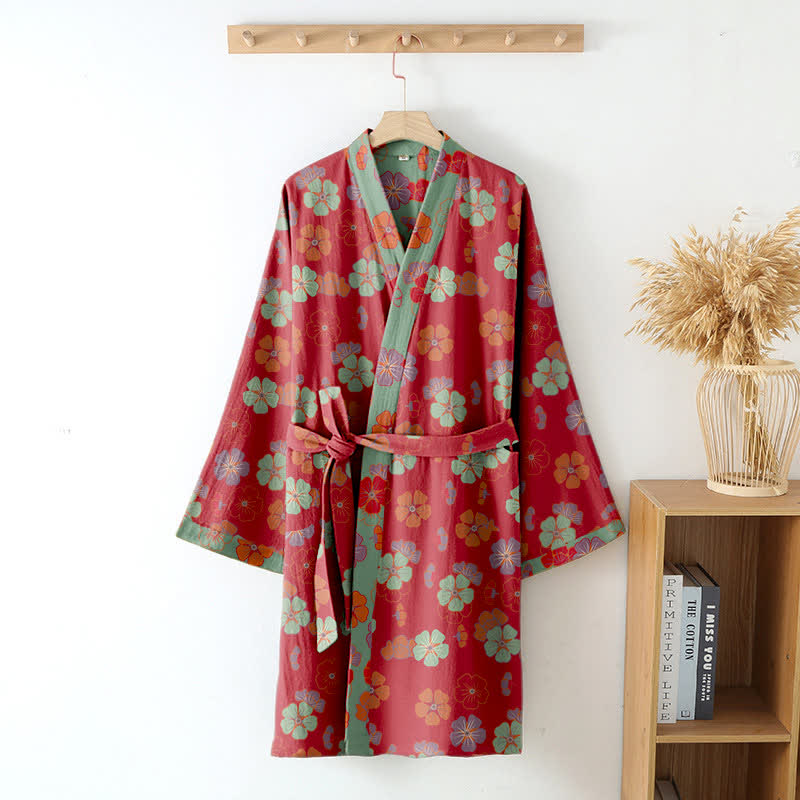 Kimono in garza di cotone con fiori di prugna - image 3