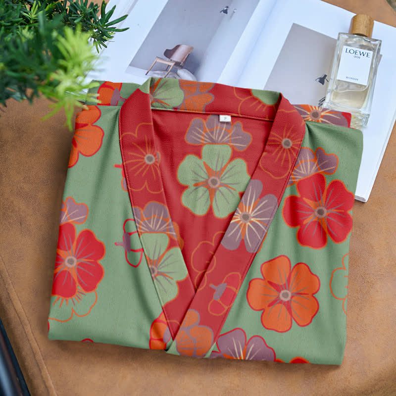 Kimono in garza di cotone con fiori di prugna - image 10