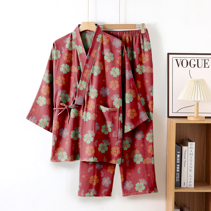 Completo da salotto in kimono di cotone Plum Blossom - Rosso - XL - image 1