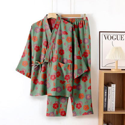 Completo da salotto in kimono di cotone Plum Blossom - Verde - XL - image 4