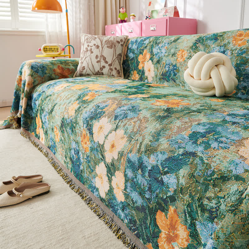 Coperta da divano con motivo botanico White Blossom - 180cm x 340cm - image 0