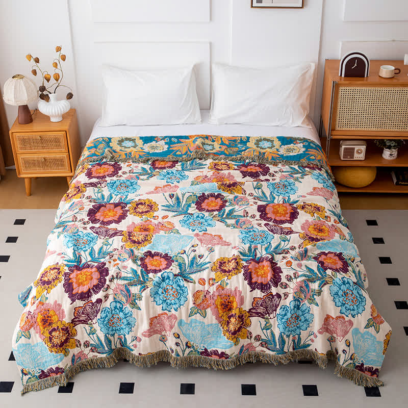 Trapunta in cotone con nappe e peonie colorate e lussuose - Matrimoniale - image 0