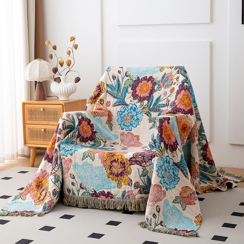 Trapunta in cotone con nappe e peonie colorate e lussuose - image 1