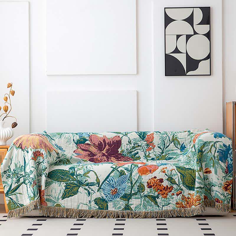 Trapunta con nappe in cotone con fiori di campo verde - image 2