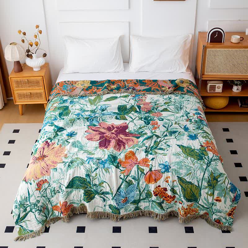 Trapunta con nappe in cotone con fiori di campo verde - Matrimoniale - image 0