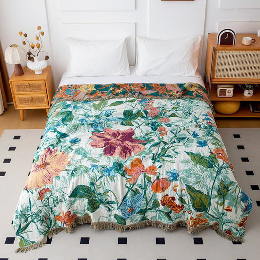 Trapunta con nappe in cotone con fiori di campo verde - Matrimoniale - image 0
