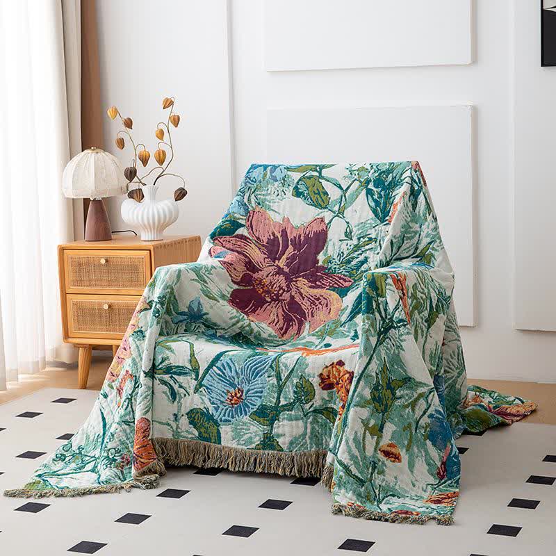 Trapunta con nappe in cotone con fiori di campo verde - image 1