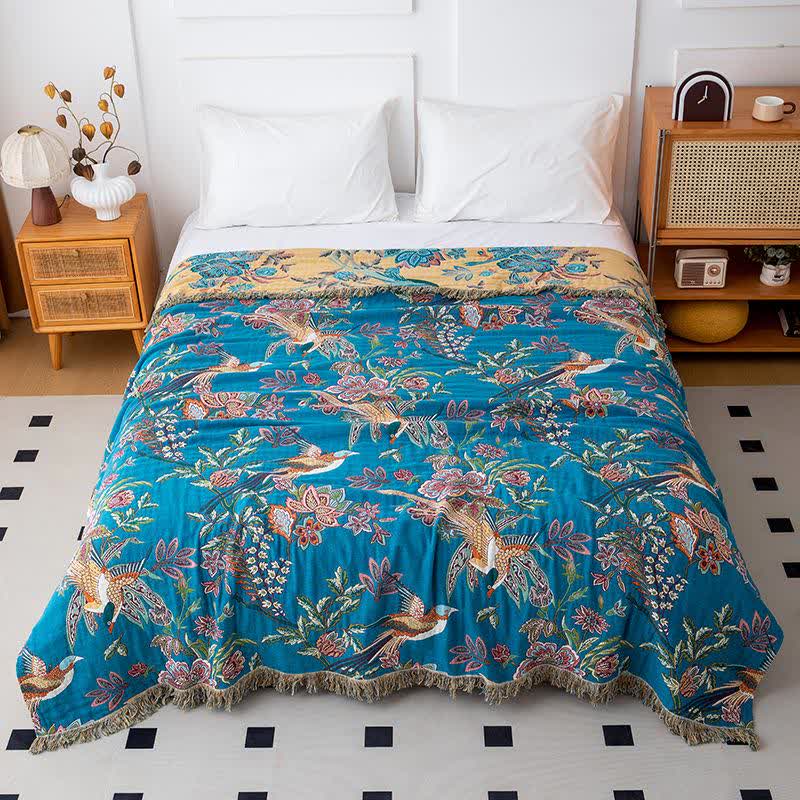 Trapunta con nappe in garza di cotone Flying Bird - Blu e giallo - Matrimoniale - image 6