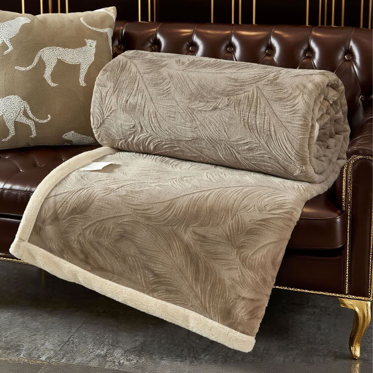 Coperta calda con trama a foglia - Marrone - Matrimoniale - image 6