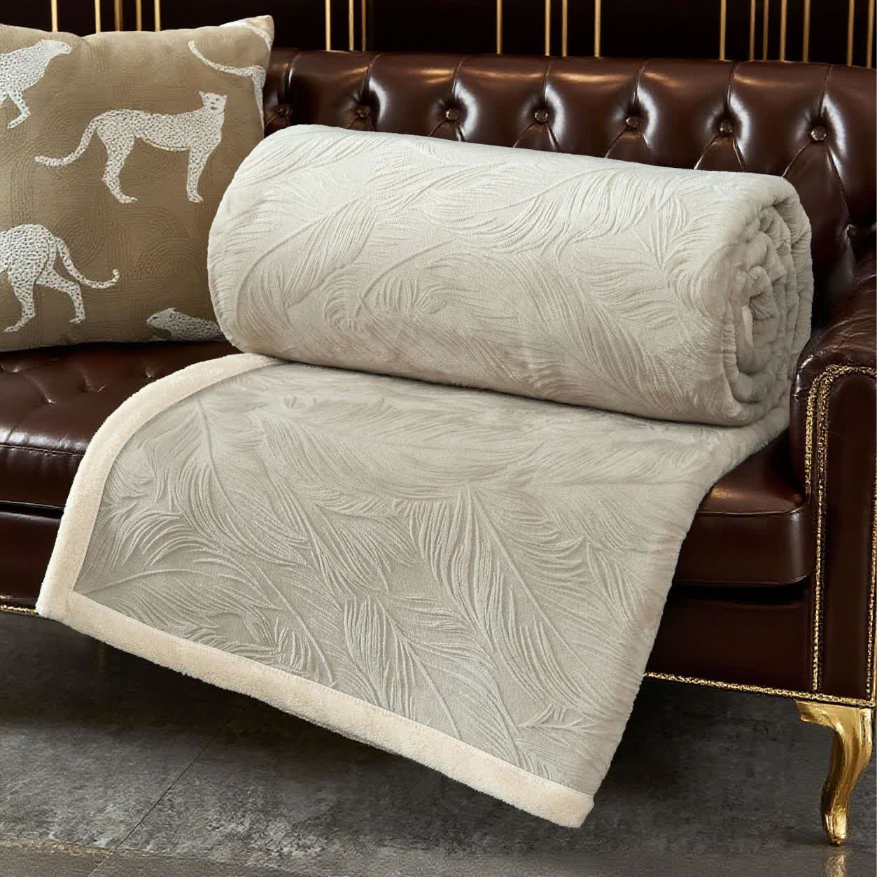 Coperta calda con trama a foglia - Grigio - Matrimoniale - image 17