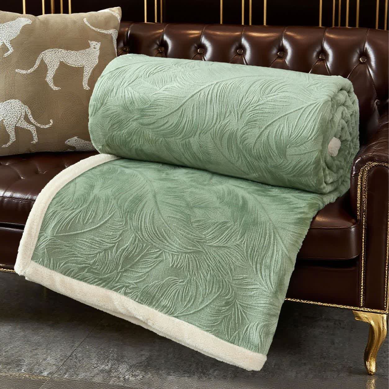 Coperta calda con trama a foglia - Verde - Matrimoniale - image 21