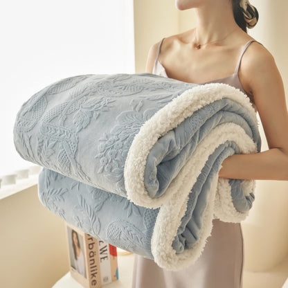 Coperta calda in jacquard con trama floreale - Blu - Matrimoniale - image 1