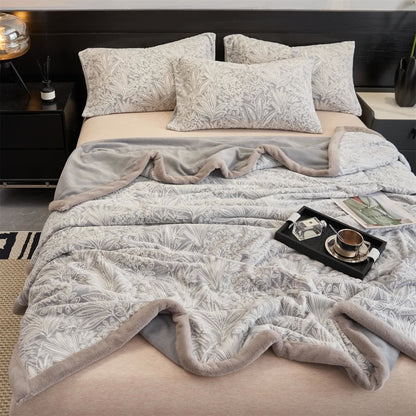 Coperta calda con texture floreale a forma di foglia - Grigio - Matrimoniale - image 0